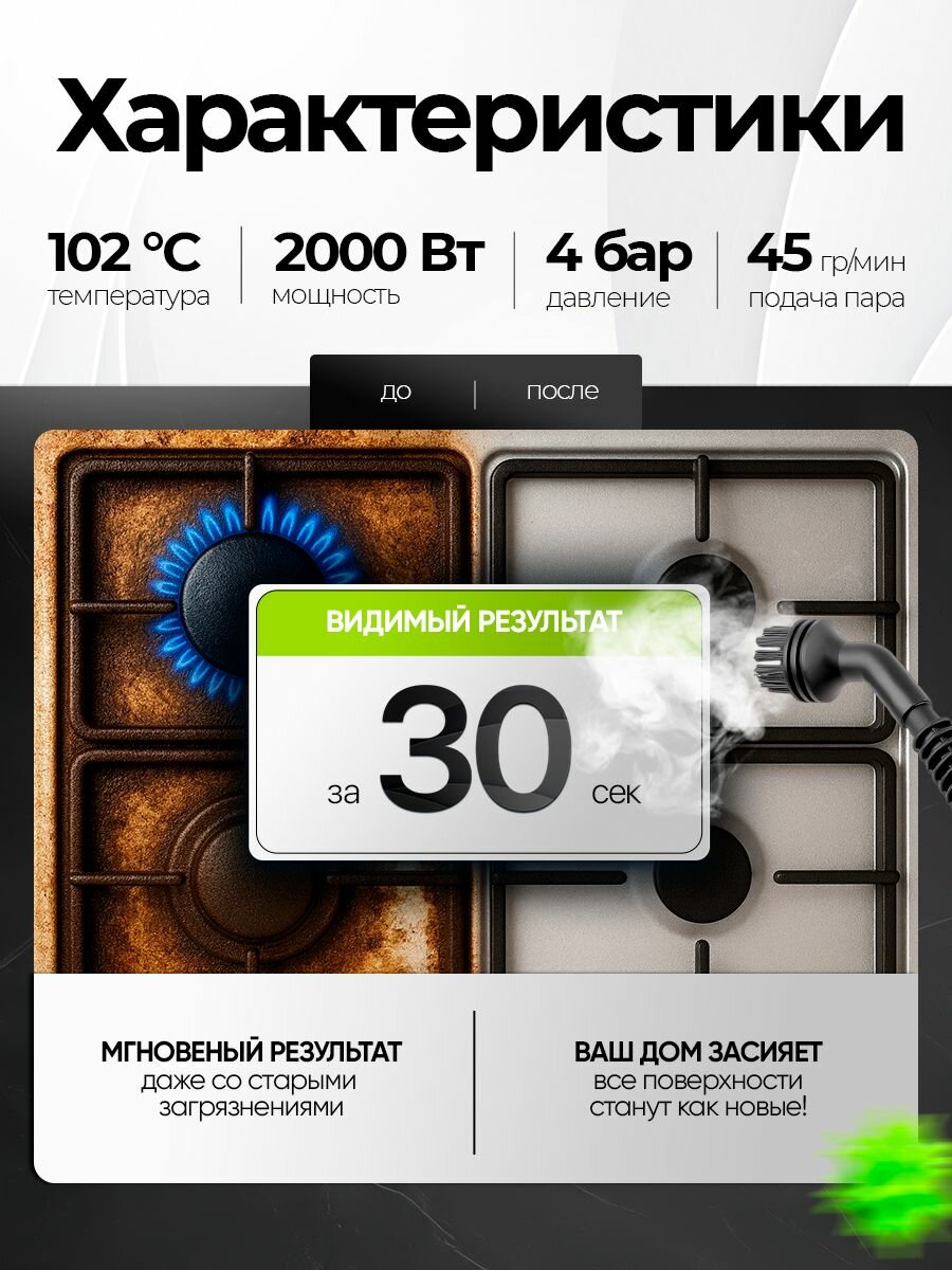 Пароочистители Xiaomi Пароочиститель для уборки дома, паровая швабра, 9 насадок, парогенератор, мощность 2000 Вт