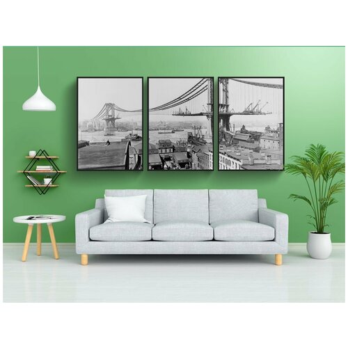 фото Набор модулных постеров для интерьера "подвесной мост, манхэттенский мост, строительство" 60x90 см. в тубусе, без рамки lotsprints