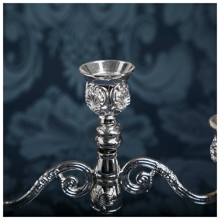 Подсвечник металл на 3 свечи "Листопад" цвет серебро 20х21х8,5 см - фотография № 2