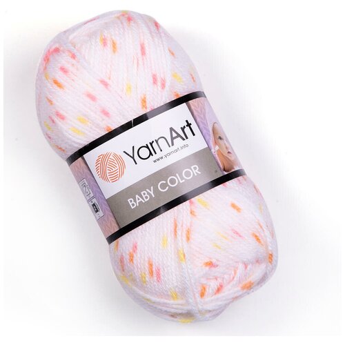 Пряжа YarnArt Baby Color | Пряжа Yarnart Baby Color - 5103 белый с карамелью | 5шт упаковка | Акрил: 100%