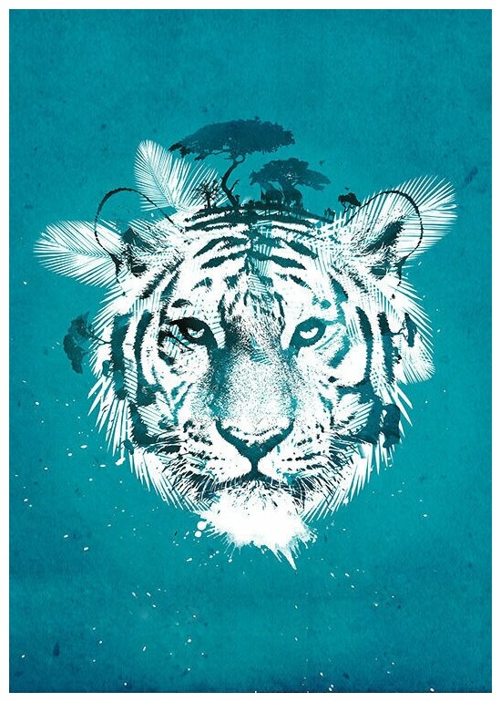Интерьерный постер на стену картина для интерьера в подарок плакат "White Tiger" размера 40х50 см 400*500 мм репродукция без рамы в тубусе