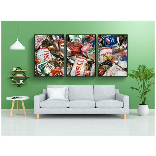 фото Набор модулных постеров для интерьера "текстура, металл, банки" 60x90 см. в тубусе, без рамки lotsprints