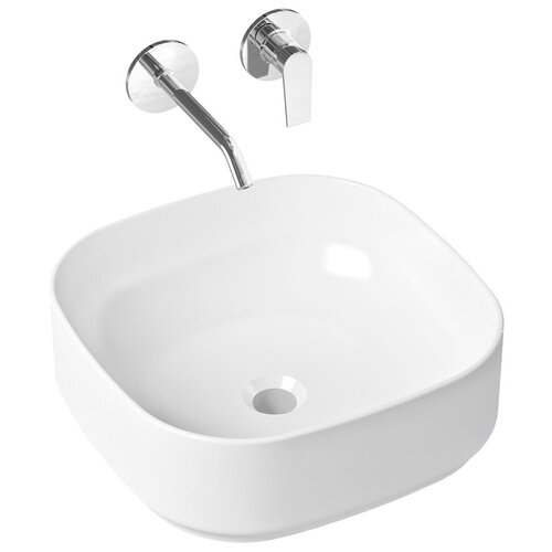 фото Комплект 2 в 1 lavinia boho bathroom sink slim 21510145, накладная фарфоровая раковина 40 см, встраиваемый смеситель со скрытым механизмом