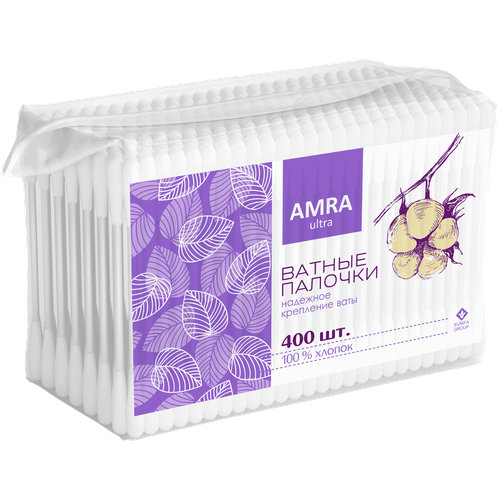 Ватные палочки Amra, белый, 400 шт., 9 уп., пакет