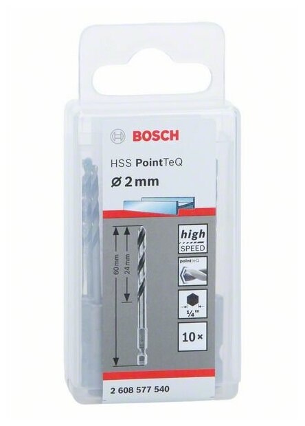 Bosch 10 сверл HSS PointTeQ HEX 2 мм 2608577540 . - фотография № 3