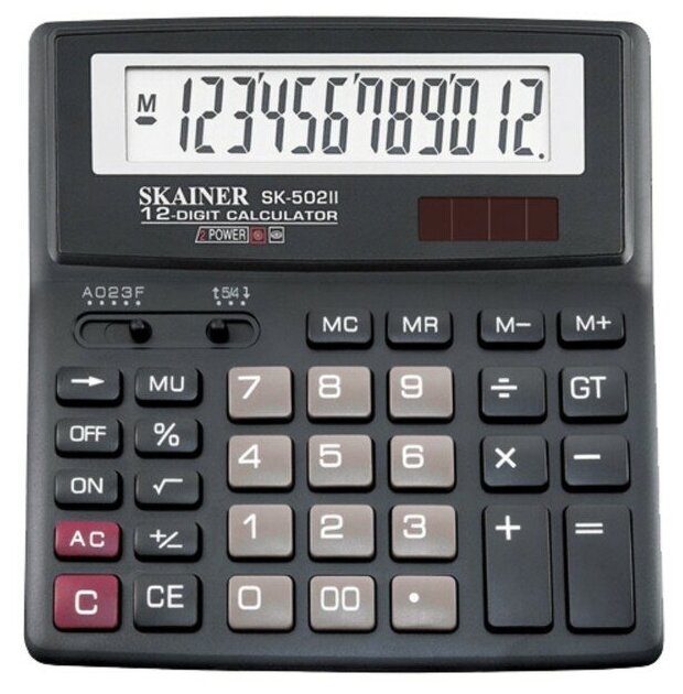 SKAINER Калькулятор настольный средний SKAINER SK-502II 12 разрядов двойное питание двойная память 156x157x32 мм черный