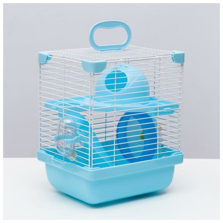 Клетка для грызунов укомплектованная, 23 х 19 х 28 см, голубая - фотография № 8