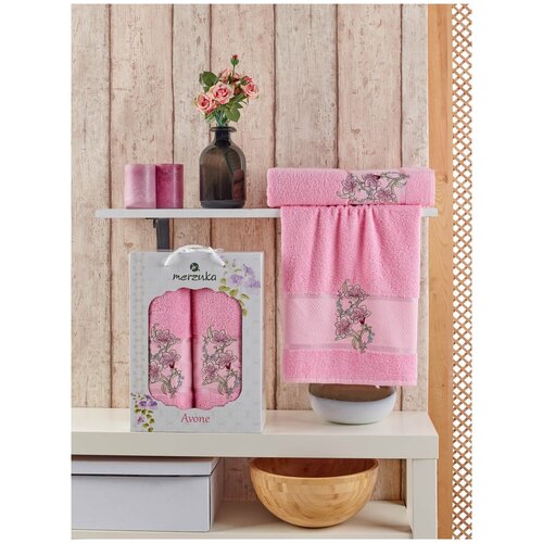 фото Подарочный набор полотенец для ванной 50х90, 70х140 merzuka ballerina хлопковая махра розовый merzuka (турция)