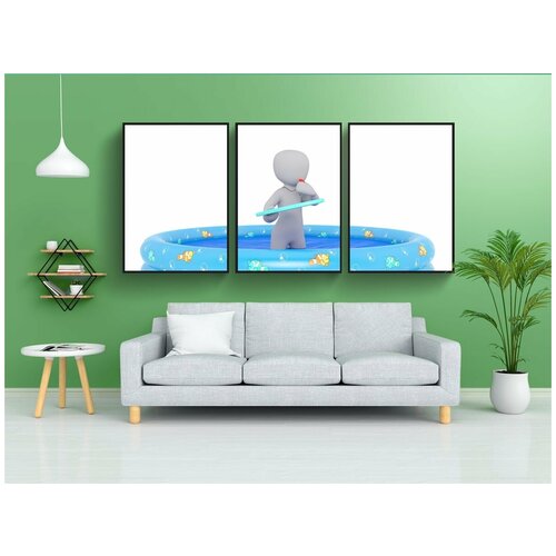 фото Набор модулных постеров для интерьера "белый кобель, 3d модель, изолированный" 60x90 см. в тубусе, без рамки lotsprints