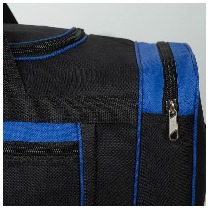 Сумка спортивная, 3 отдела на молниях, наружный карман, длинный ремень, цвет чёрный/синий - фотография № 5