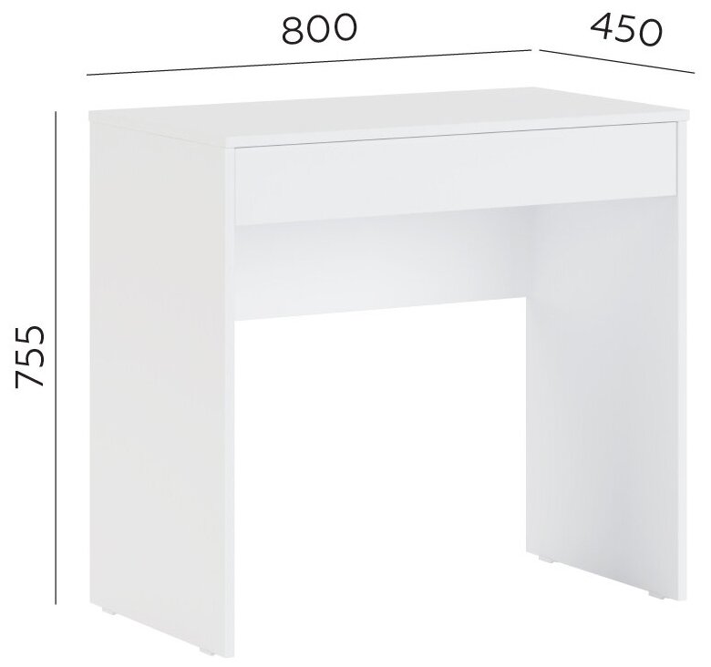 Стол письменный с ящиком Лайт 1, Белый, Ш80хВ75.5хГ45 см.