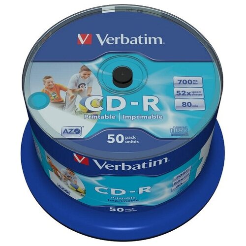 Диск CD-R 700mb Verbatim 52x (50шт) cake box printable 43309 .