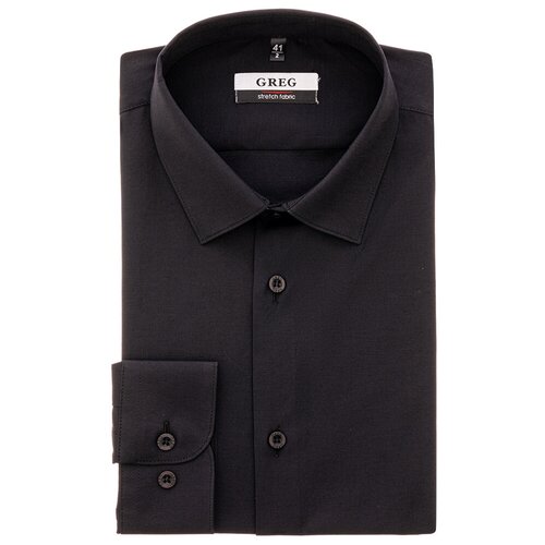 фото Рубашка мужская длинный рукав greg 340/238/907/zn stretch_gb, прилегающий силуэт / super slim fit, цвет черный, рост 174-184, размер ворота 38