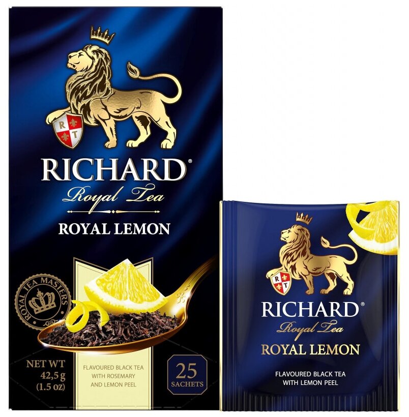 Чай черный в пакетиках с лимоном "Richard Royal Lemon" 25 пак 2 шт - фотография № 1