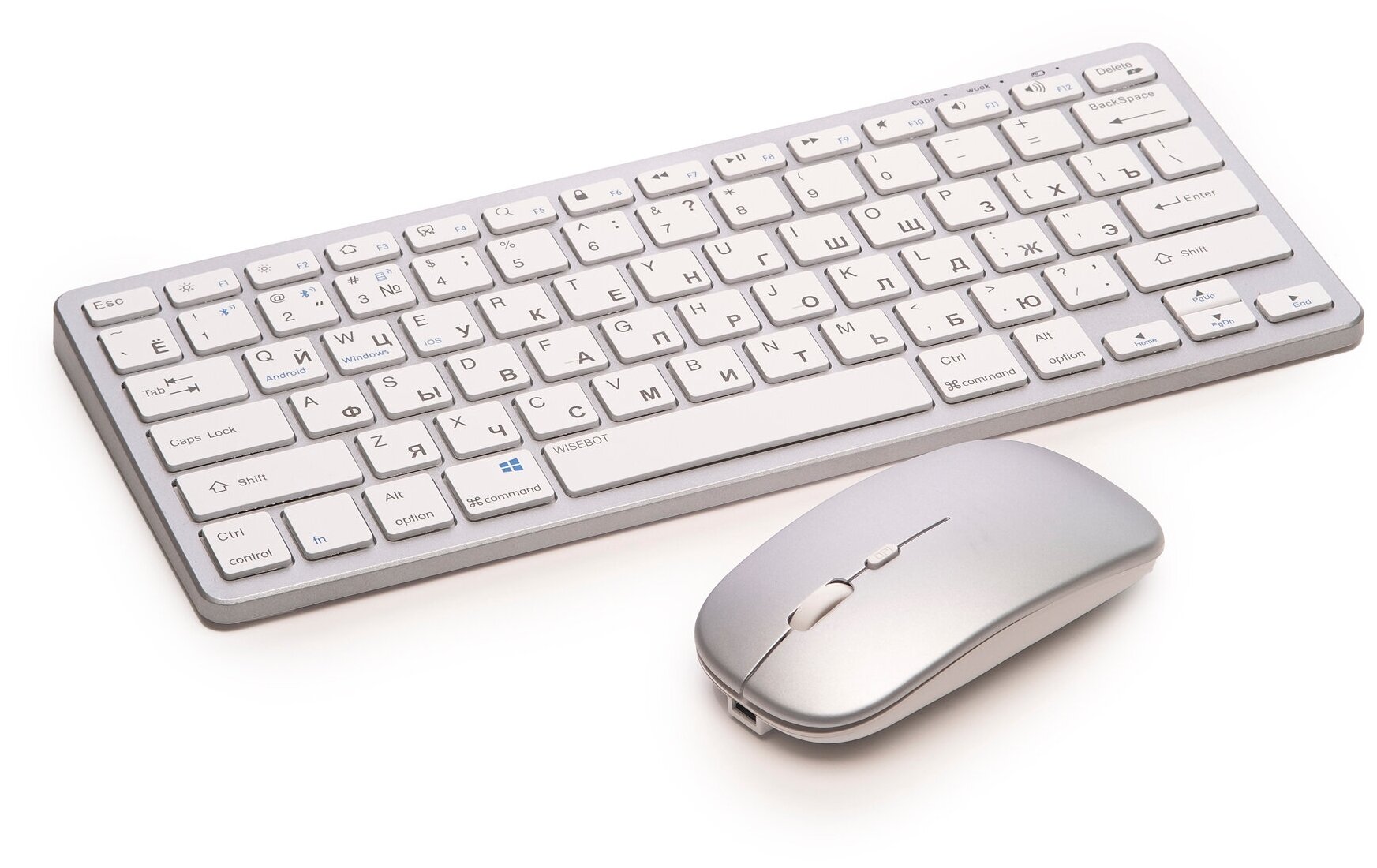 Клавиатура и мышь беспроводная, перезаряжаемая, подключение через блютус или USB-приемник, черная