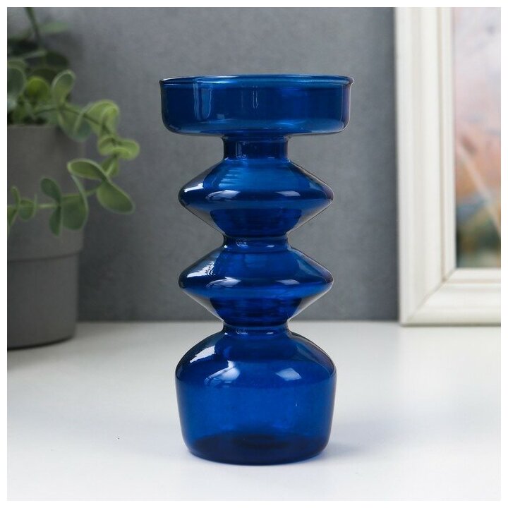 Подсвечник стекло на 1 свечу "Фигурный" синий 14,5х7х7 см 7119383