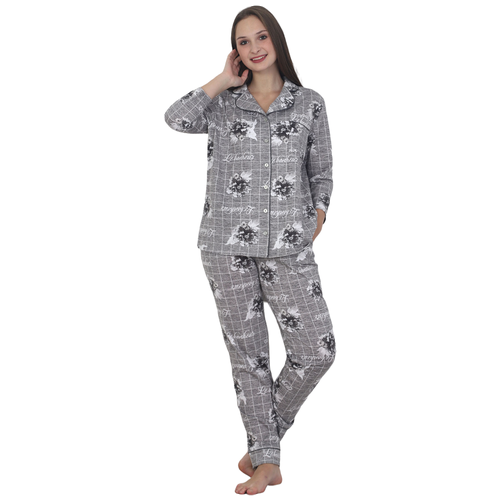 Женская пижама на пуговицах с отложным воротником Георгин Серый размер 50 Кулирка Оптима трикотаж брюки с карманами