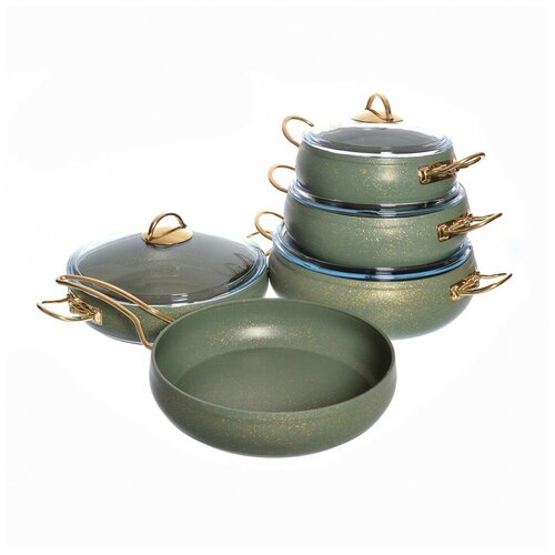 фото Набор посуды 9 предметов антипригарное покрытие оливковый "leydi /repast" / 236551