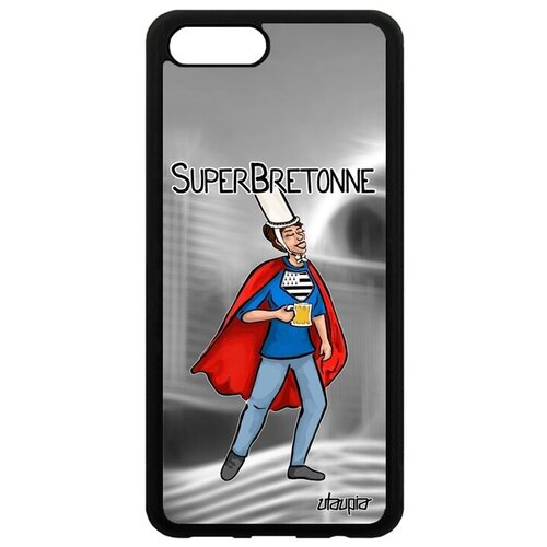 фото Яркий чехол на телефон // honor v10 / view 10 // "супербретонка" супергерой комикс, utaupia, серый