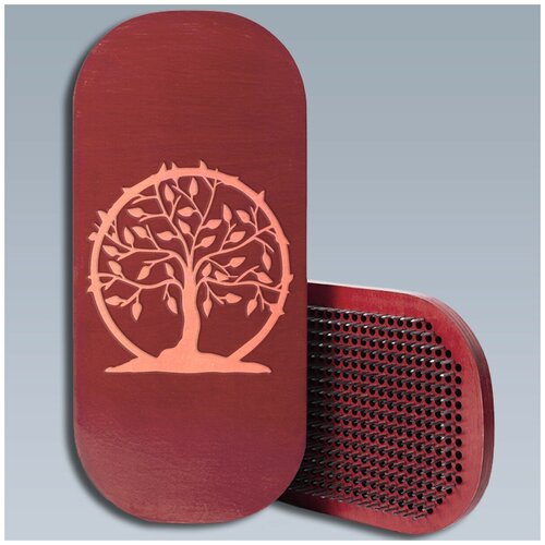фото Доска с гвоздями садху для йоги / овал / дерево узор - 1727 / красная чакра