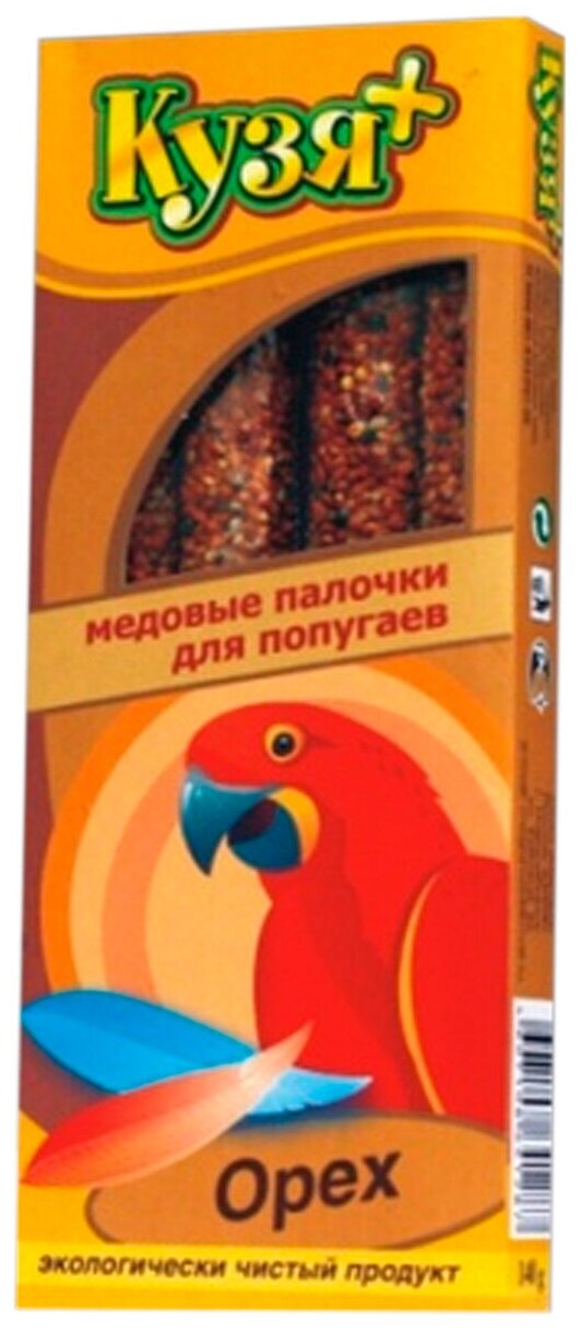 КУЗЯ+ лакомство для попугаев палочки медовые с орехами уп. 4 шт (1 шт)