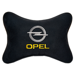 Автомобильная подушка на подголовник алькантара Black с логотипом автомобиля OPEL - изображение