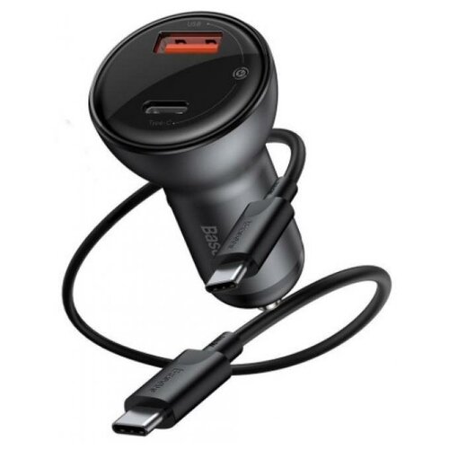 фото Автомобильное зарядное устройство baseus digital display pps dual quick charger car charger 45w (tzccbx-c0g) с кабелем type-c to type-c 3a 1m (black)