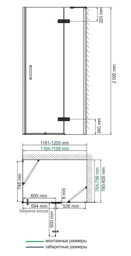 Душевой уголок WasserKRAFT AllerBLACK MATT 2000x1200x800 хром/черный правый 10H06RBLACK MATT - фотография № 3