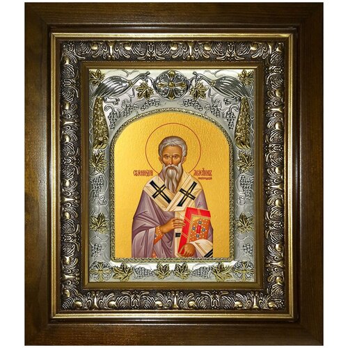 Икона Геннадий Новгородский, 14х18 см, в окладе и киоте