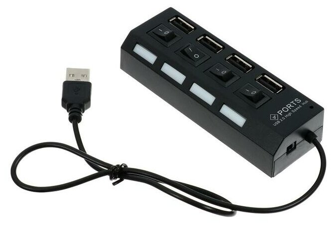 USB-разветвитель LuazON, 4 порта с индивидуальными выключателями, черный 6937369