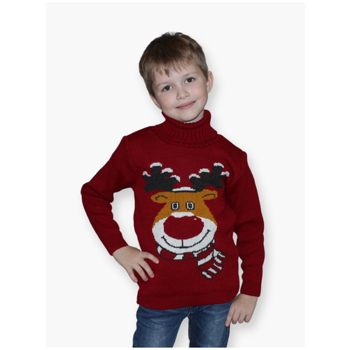 фото Детский вязаный свитер "лосёнок" (красный, размер 98) трикотята
