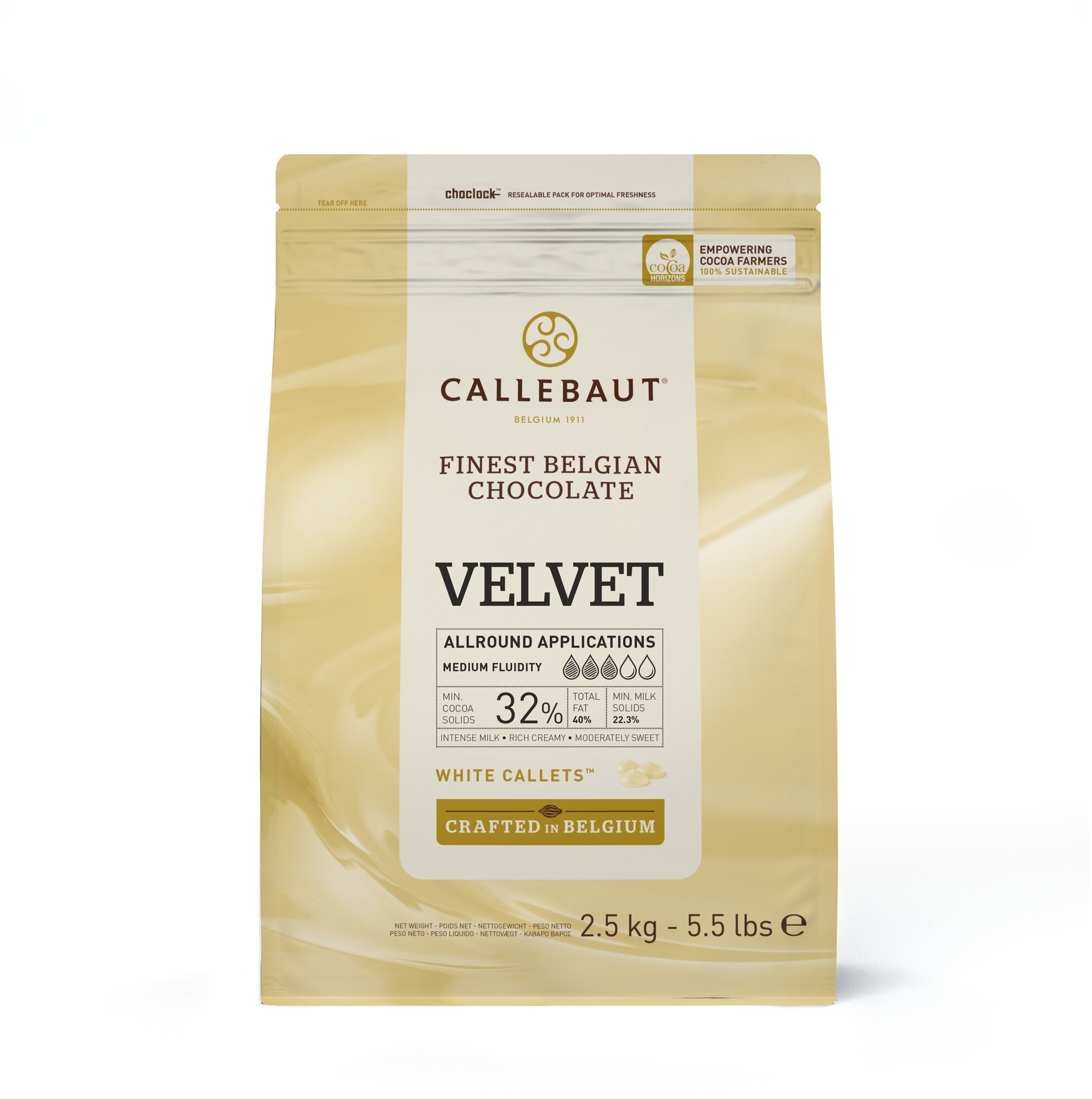 Шоколад белый Callebaut Velvet 33.1% в галетах, 2.5 кг