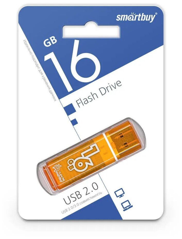 Флеш-накопитель Smartbuy Glossy series 16GB Orange, оранжевый