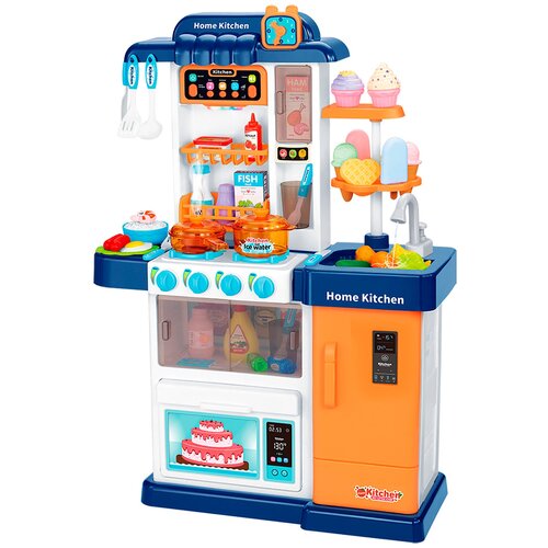 фото Игровой набор "кухня", кран с водой, плита с паром, еда меняет цвет, сенсорный дисплей, холодильник, свет, звук, игрушка для детей, игрушка для девочек, игрушка для мальчиков, юным хозяйкам, игрушечная кухня, интерактивная кухня, сюжетно- ролевые игры, подарок, цвет синий, в/к 54х15х47 см компания друзей