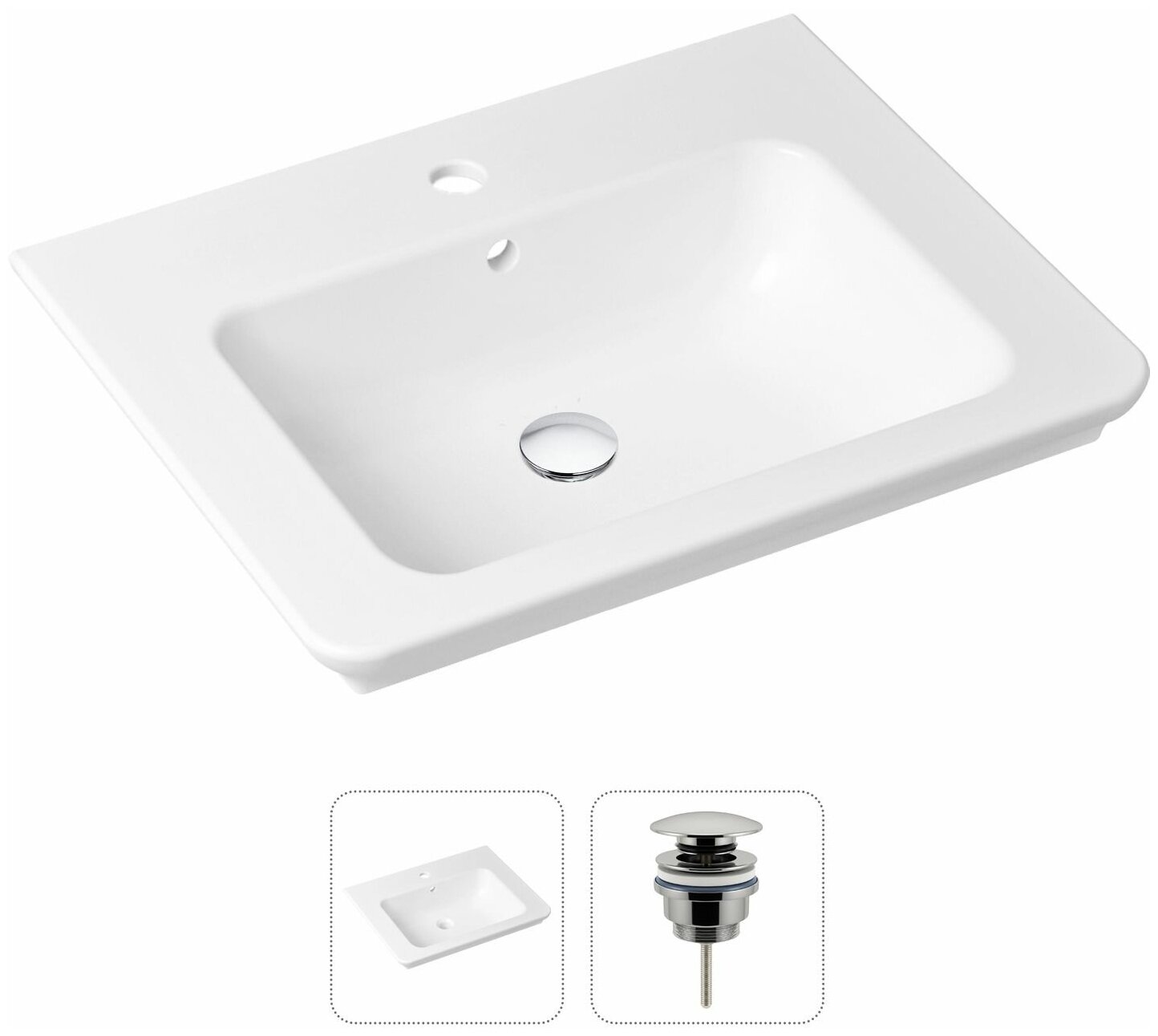 Комплект 2 в 1 Lavinia Boho Bathroom Sink 21520859: врезная фарфоровая раковина 60 см, донный клапан