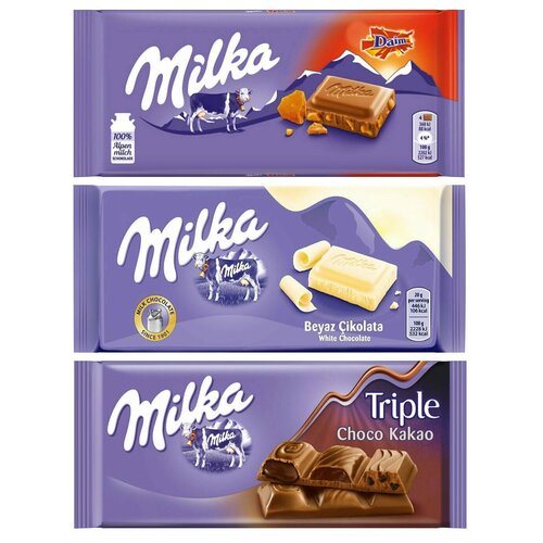 фото Шоколад milka daim + white + triple cocoa (набор из 3 шт), 100 г, 3 уп.