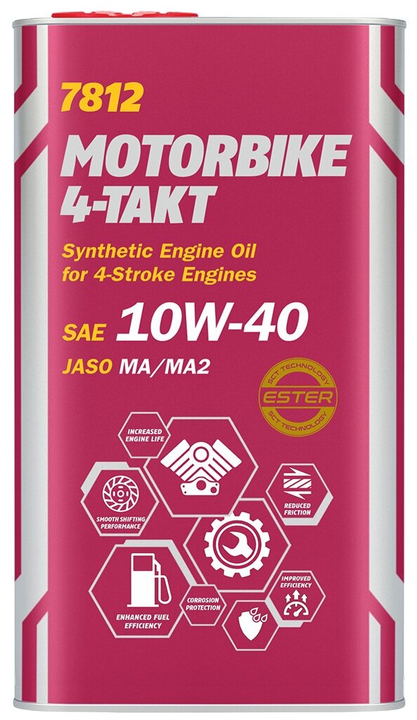 Синт. моторное масло для мотоциклов MANNOL 7812 4-Takt Motorbike Ester 10W40 (4л.) metal