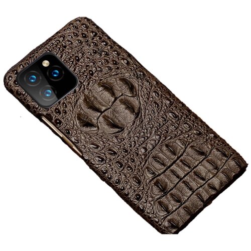 фото Чехол-накладка-бампер mypads premium для iphone 11 pro max (айфон 11 про макс) из натуральной кожи крокодила с тиснением экзотическая неповторимая фактура ручная работа коричневый
