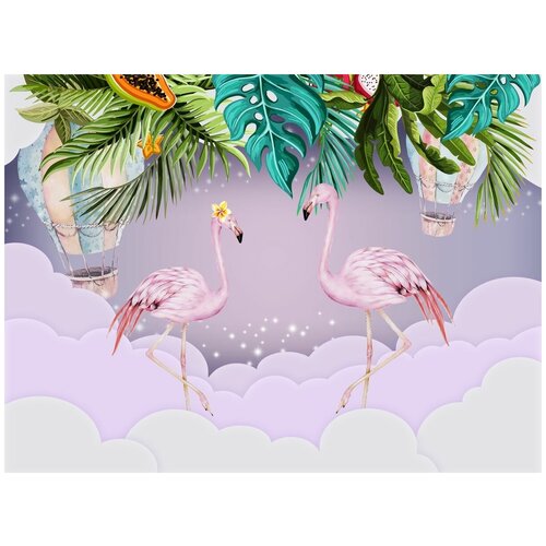 Фотообои Уютная стена Фламинго в тропиках 360х270 см Бесшовные Премиум (единым полотном)