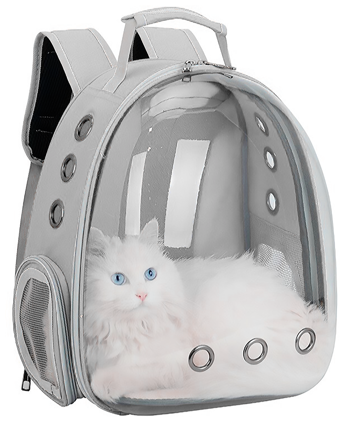 Сумка-переноска для мелких животных / рюкзак для переноски животных с обзором (серый) - фотография № 3