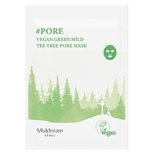 Маска для лица MULDREAM VEGAN GREEN MILD с маслом листьев чайного дерева (успокаивающая и для сужения пор) 25 мл