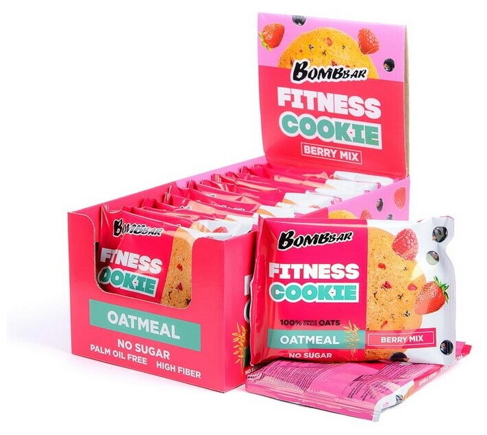 Bombbar, Овсяное печенье Fitness Cookie, упаковка 12шт по 40г (шоколад-мята)