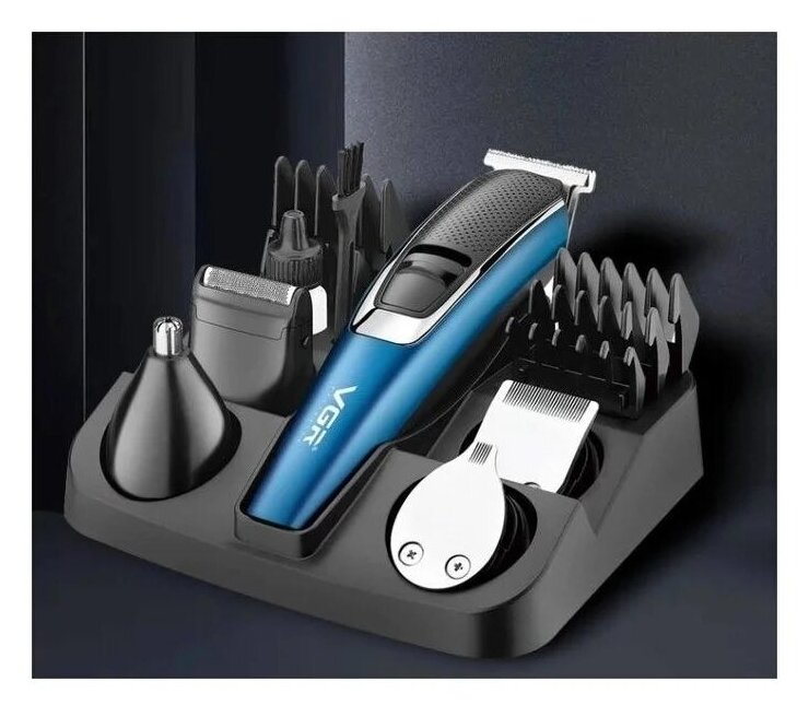 Триммер VGR машинка для стрижки волос для бороды для носа электробритва мужская 5 в 1 синий