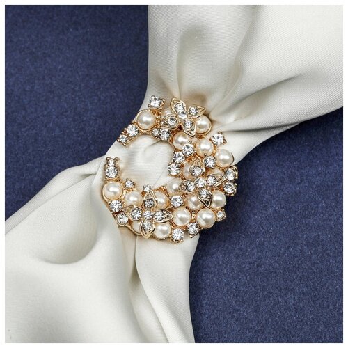 фото Queen fair зажим для платка "жемчужное соцветие", цвет белый в золоте