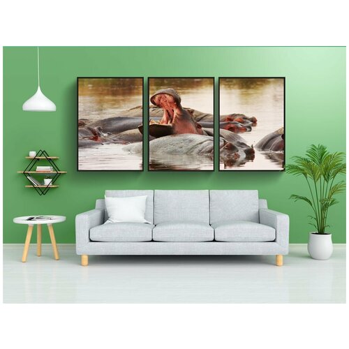 фото Набор модулных постеров для интерьера "сафари, бегемот, африке" 60x90 см. в тубусе, без рамки lotsprints