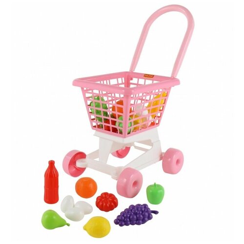 фото Коляски полесье тележка "supermarket" №1 (розовая) + набор продуктов (в сеточке)