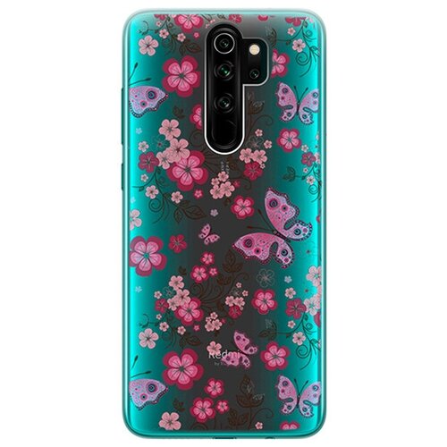 Ультратонкий силиконовый чехол-накладка для Xiaomi Redmi Note 8 Pro с 3D принтом Butterflies and Flowers ультратонкий силиконовый чехол накладка transparent для xiaomi redmi go с 3d принтом butterflies and flowers