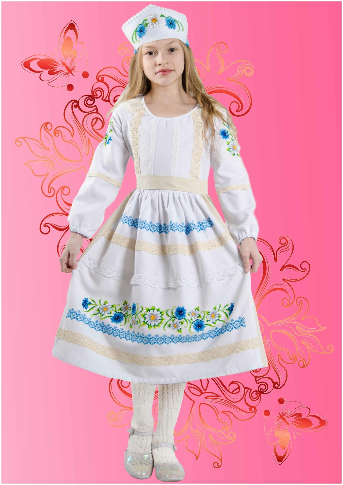 КДПН-02 "Ромашковый цвет" 134-146 р-р набор для вышивки детского платья Каролинка - фото №1