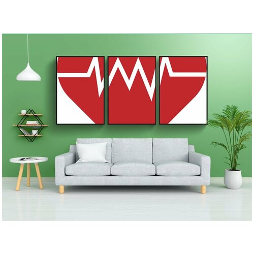 фото Набор модулных постеров для интерьера "сердечный пульс, сердце, медицинский" 60x90 см. в тубусе, без рамки lotsprints