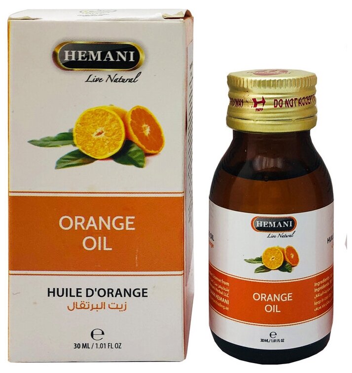 Масло Апельсин Хемани (ORANGE OIL HEMANI) для массажа, для питания кожи лица и волос, для ароматерапии, 30 мл.